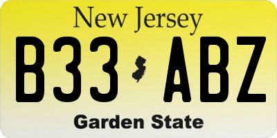 NJ license plate B33ABZ