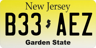 NJ license plate B33AEZ