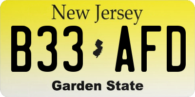 NJ license plate B33AFD