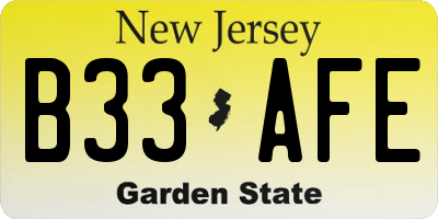 NJ license plate B33AFE