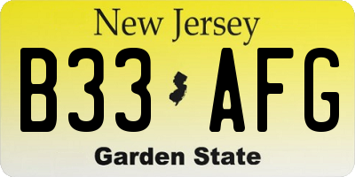 NJ license plate B33AFG