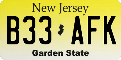 NJ license plate B33AFK