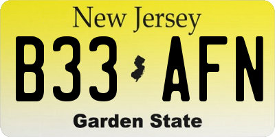 NJ license plate B33AFN