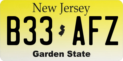 NJ license plate B33AFZ