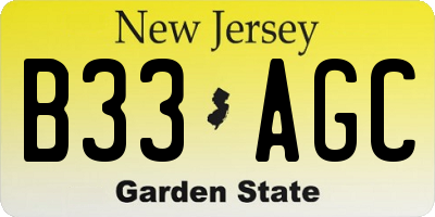 NJ license plate B33AGC