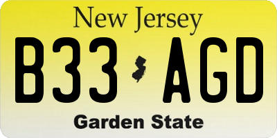 NJ license plate B33AGD