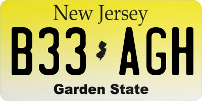 NJ license plate B33AGH