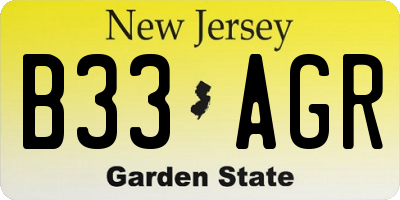 NJ license plate B33AGR