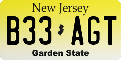 NJ license plate B33AGT