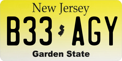 NJ license plate B33AGY