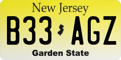 NJ license plate B33AGZ
