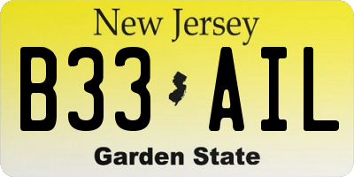 NJ license plate B33AIL
