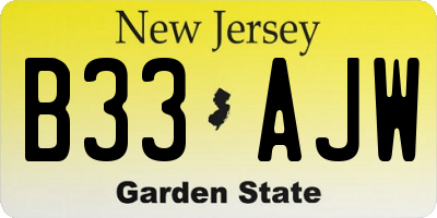 NJ license plate B33AJW