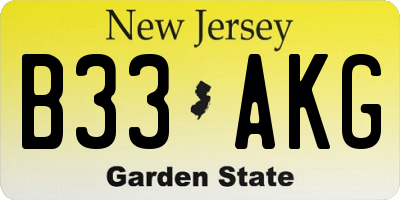 NJ license plate B33AKG