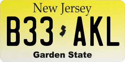 NJ license plate B33AKL