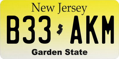NJ license plate B33AKM