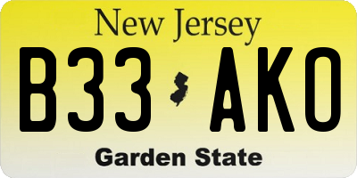 NJ license plate B33AKO