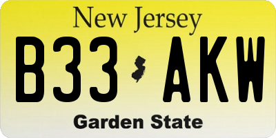 NJ license plate B33AKW