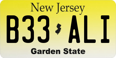 NJ license plate B33ALI