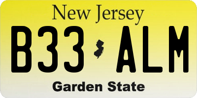 NJ license plate B33ALM