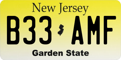 NJ license plate B33AMF