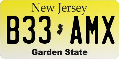 NJ license plate B33AMX