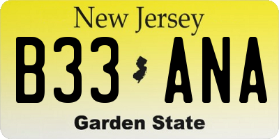 NJ license plate B33ANA