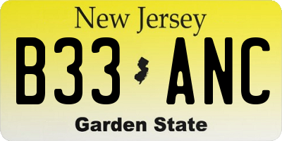 NJ license plate B33ANC