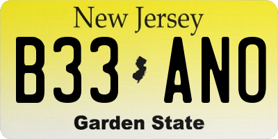 NJ license plate B33ANO