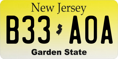 NJ license plate B33AOA