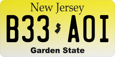 NJ license plate B33AOI