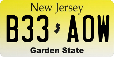 NJ license plate B33AOW