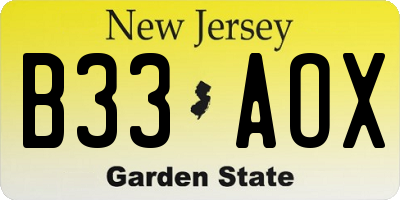 NJ license plate B33AOX