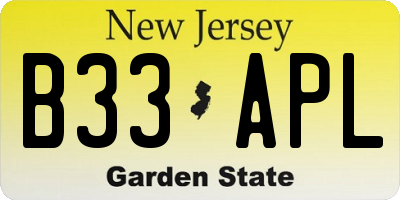NJ license plate B33APL