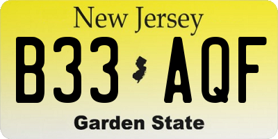 NJ license plate B33AQF