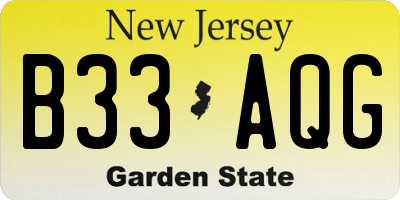 NJ license plate B33AQG