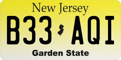 NJ license plate B33AQI