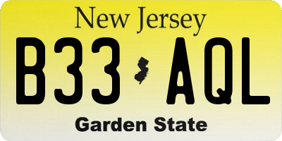 NJ license plate B33AQL