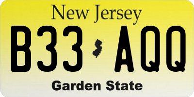 NJ license plate B33AQQ