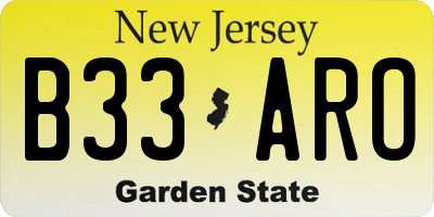 NJ license plate B33ARO