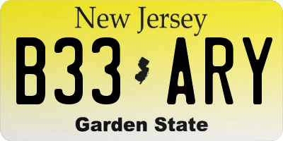 NJ license plate B33ARY