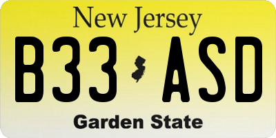 NJ license plate B33ASD