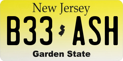 NJ license plate B33ASH