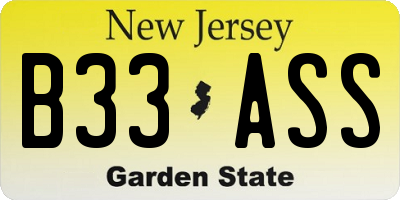 NJ license plate B33ASS