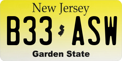 NJ license plate B33ASW