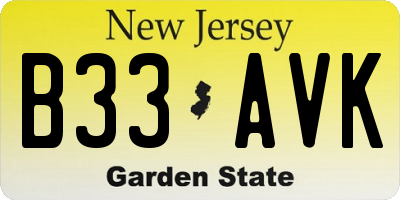 NJ license plate B33AVK