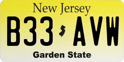 NJ license plate B33AVW