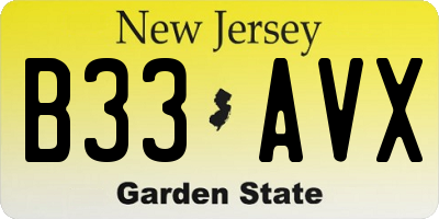 NJ license plate B33AVX