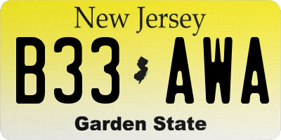 NJ license plate B33AWA