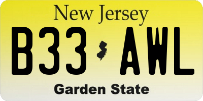 NJ license plate B33AWL